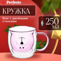Стеклянная кружка PERFECTO LINEA Bear с двойными стенками, 250 мл, розовая 30-125204
