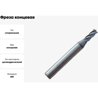 Фреза концевая твердосплавная универсальная до 45 НRC Серия 309 (4х11х50 мм; 4-х перая; AlTiN; хв-к 6 мм) Partner 309040