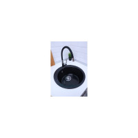 Мойка Alcora Виктори 490х490 мм, глянцевая, черный, с сифоном S-1/L01
