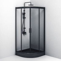 Душевое ограждение AM.PM Gem 1/4 Rond 90x90 стекло прозрачное, профиль черный матовый, без поддона W90G-401-090BT
