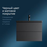 База под раковину AM.PM GEM подвесная, 75 см, 2 ящика push-to-open, цвет: черный матовый M90FHX07522BM
