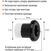 Керамический проходной изолятор для провода TDM ELECTRIC черный, 25 шт. SQ2802-0022