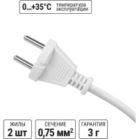 Шнур сетевой с вилкой TDM ELECTRIC ПВС-ВП 2x0,75мм² 5м без заземления белый SQ1305-0073