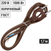 Шнур TDM ELECTRIC с плоской вилкой с вырезом ШУ04 ШВВП 2x0,75мм2 1,7 м. коричневый "ЭКО" SQ1305-0036