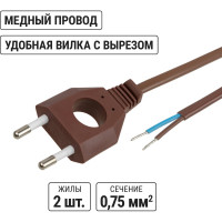 Шнур TDM ELECTRIC с плоской вилкой с вырезом ШУ04 ШВВП 2x0,75мм2 1,7 м. коричневый "ЭКО" SQ1305-0036