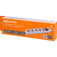Сетевой фильтр TDM ELECTRIC СФ-05В выключатель, 5 гнезд, 3 метра, с/з, ПВС 3x0,75мм2 SQ1304-0017