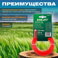 Леска для триммера 2.0 мм, 15 м, круглое сечение ВОЛАТ 51010-01