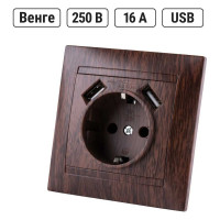 Розетка TDM ELECTRIC 2П+З 16А 250В + 2 USB порта 2,1А 5В венге "Лама" SQ1815-0442