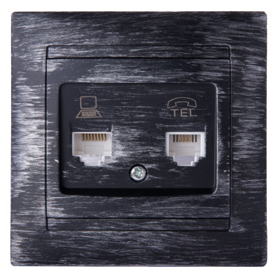Розетка телефонная RJ11 + компьютерная RJ45 TDM ELECTRIC старинное серебро, серия "Лама" SQ1815-0660