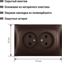 Розетка двойная 2П 10А 250В с защитными шторками TDM ELECTRIC шоколад, серия "Лама" SQ1815-0512