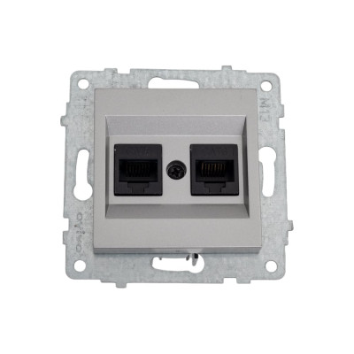 Механизм компьютерной 2-местной розетки RJ45 OVIVO CAT6, серебро, 600-000310-230