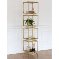 Стеллаж GreenWeen CUBIC-4, золотой каркас, полки ЛДСП Робиния, 1965x400x400 GW-CUBIC-4-G-LD-R