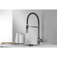 Смеситель для кухни ROSE с гибким изливом и магнитным держателем, оружейная сталь R133T