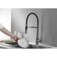 Смеситель для кухни ROSE с гибким изливом и магнитным держателем, оружейная сталь R133T