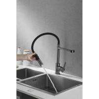 Смеситель для кухни ROSE с гибким изливом и магнитным держателем, оружейная сталь R133T
