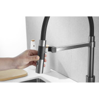 Смеситель для кухни ROSE с гибким изливом и магнитным держателем, оружейная сталь R133T