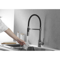 Смеситель для кухни ROSE с гибким изливом и магнитным держателем, оружейная сталь R133T