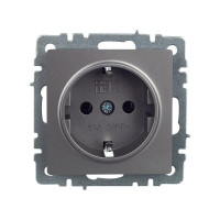 1-местная розетка IEK Brite рс11-1-0-брс с заземлением, без защитных шторок, 16А, сталь BR-R11-16-K46