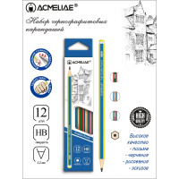 Чернографитный карандаш ACMELIAE 12 шт, HB шестигранный, корпус 2-х цветный, 4 цвета корпуса 43512