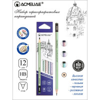 Чернографитный карандаш ACMELIAE 12 шт, HB круглый, корпус перламутровый, 4 цвета корпуса 43516