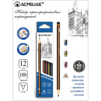Чернографитный карандаш ACMELIAE 12 шт, HB трехгранный, корпус 2-х цветный, 4 цвета корпуса 43511