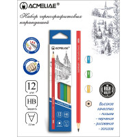 Чернографитный карандаш ACMELIAE 12 шт, HB шестигранный, 4 цвета корпуса 43513