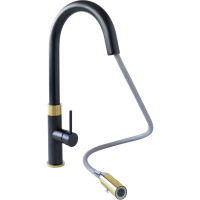 Смеситель LONGRAN Techno Black Gold с выдвижной лейкой LM2183 BL GD