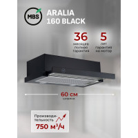 Кухонная встраиваемая вытяжка MBS ARALIA 160 BLACK/60 см/производительность 750м3/ч, низкий уровень шума 6011