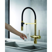 Смеситель для кухонной мойки ROSE гибкий излив, магнит вставка, под фильтр, золото R958E