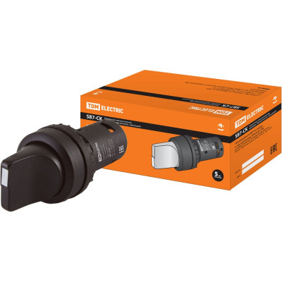Переключатель на 2 положения TDM ELECTRIC с фиксацией sb7-cd25 короткая ручка d22мм 1з+1р черный SQ0746-0071