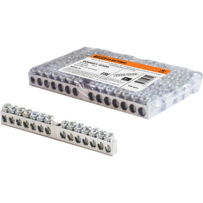 Шина нулевая "N" 6х9мм 14/1 TDM ELECTRIC, 14 групп/крепеж по центру, никелированная SQ0801-0306