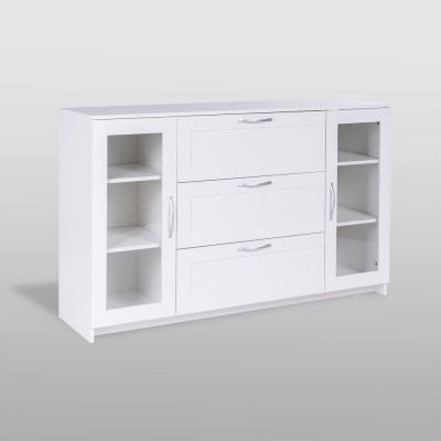 Тумба/комод Гуд ЛАКК СИРИУС 2 двери со стеклом и 3 ящика, 156x41x94 см, белая 2.02.03.370.1
