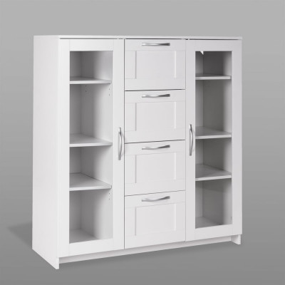 Тумба/комод Гуд ЛАКК СИРИУС 2 двери со стеклом и 4 ящика, 117x41x123 см, белая 2.02.03.400.1