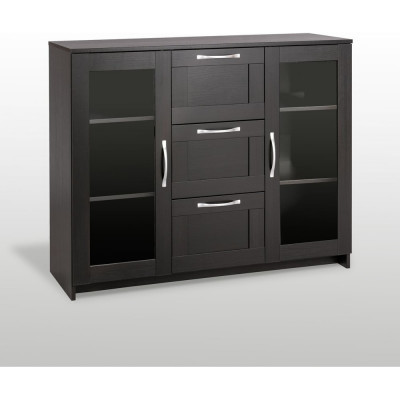 Тумба/комод Гуд ЛАКК СИРИУС 2 двери со стеклом и 3 ящика, 117x41x94 см, черная, дуб венге 2.02.03.380.5
