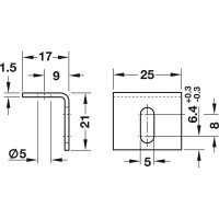 Соединительный угол Hafele сталь никелированная, с продольным пазом 260.25.703