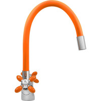 Смеситель для мойки Juguni двуручный с гибким силиконовым изливом (оранжевый), креп. гайка, 0402.141
