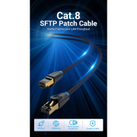 Прямой патч-корд VENTION SFTP cat.8 RJ45 - 2м. Черный Тканевая оплетка IKGBH