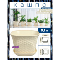 Кашпо Violet Ротанг 9.1 л, квадратное, с поддоном, 3 шт., слоновая кость N-Kahpo-3/-36911-26
