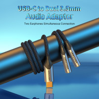 Гибкий переходник-разветвитель VENTION USB-C M/Jack 3.5 mm F x 2 - 0.3м BGNHY