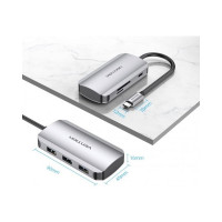 Мультифункциональный хаб VENTION USB-C > USB 3.0x3/SD/TF/PD TNHHB