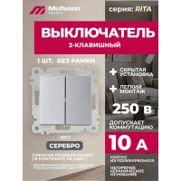 Двухклавишный выключатель Mutlusan Electric, серебрянный 2200 402 0282