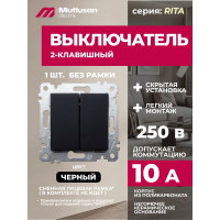Двухклавишный выключатель Mutlusan Electric, черный 2200 402 0284