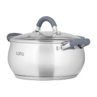 Кастрюля Lara BELL нержавеющая сталь 22x12.5 см, 4.7 л, капсулированное индукционное дно, силиконовая ручка, стеклянная крышка LR02-483