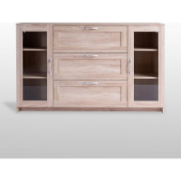 Тумба/комод Гуд ЛАКК СИРИУС 2 двери со стеклом и 3 ящика, 156x41x94 см, бежевая, дуб сонома 2.02.03.370.3