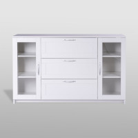 Тумба/комод Гуд ЛАКК СИРИУС 2 двери со стеклом и 3 ящика, 156x41x94 см, белая 2.02.03.370.1