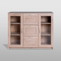 Тумба/комод Гуд ЛАКК СИРИУС 2 двери со стеклом и 3 ящика, 117x41x94 см, бежевая, дуб сонома 2.02.03.380.3