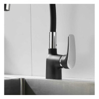 Смеситель для кухонной мойки SHEVANIK с гибким изливом , черный, хром S443-3