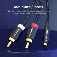 Кабель VENTION аудио Jack 3,5 mm F/2RCA M - 2м Чёрный VAB-R01-S200