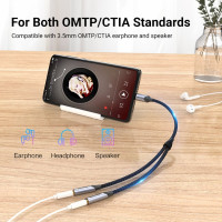 Гибкий переходник-разветвитель VENTION USB-C M/Jack 3.5 mm F x 2 - 0.3м BGNHY