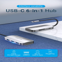 Мультифункциональный хаб VENTION USB-C > USB 3.0x3/SD/TF/PD TNHHB